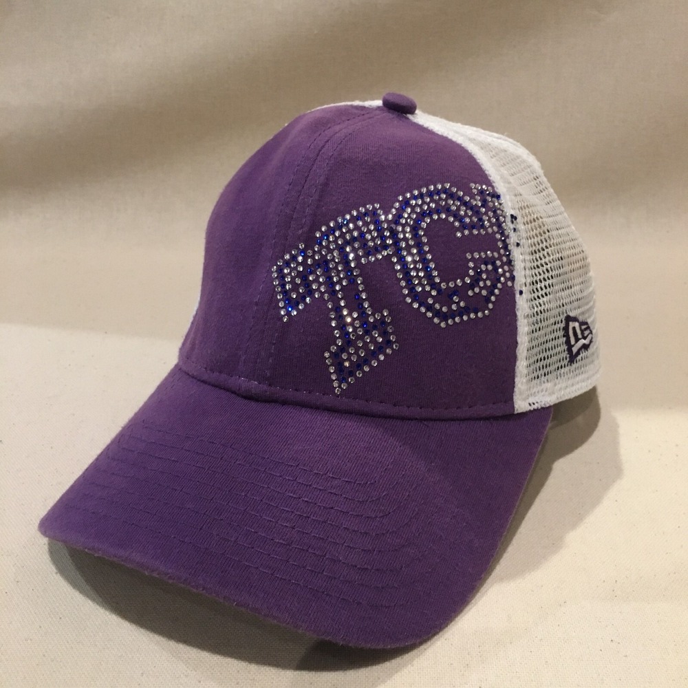 TCU Horned Frogs Hat Cap Womens Strap Back Purple White Stud Logo Mesh New Era